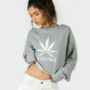 'Addicted' Lantern Sleeve Crop Sweatshirt